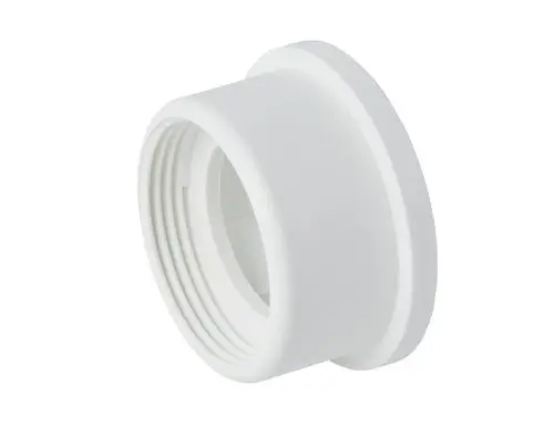 Weißer Kunststoffadapter mit Innengewinde zur Verbindung von Danfoss Ally und Danfoss Eco. Einfaches Design ohne zusätzliche Merkmale.